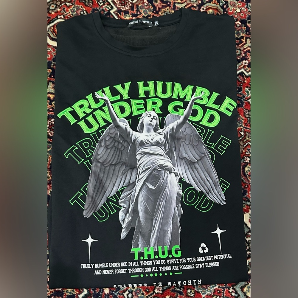 STREETZ IZ WATCHIN T.H.U.G MENS TRULY HUMBLE UNDER GOD T SHIRT BLACK  SIZE 2XL